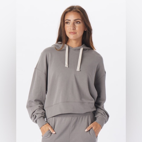 Glyder Women’s Vintage Oversized Cropped Hoodie Grey / Cream Size 1X - Picture 5 of 6